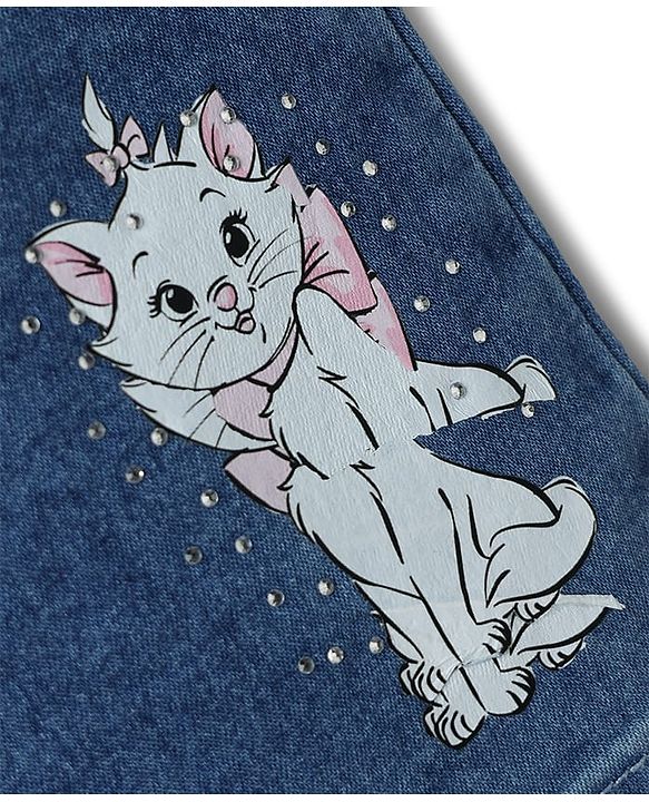 Babyhug Disney Denim Woven Full Length Jeans with Marie Graphics - Blue