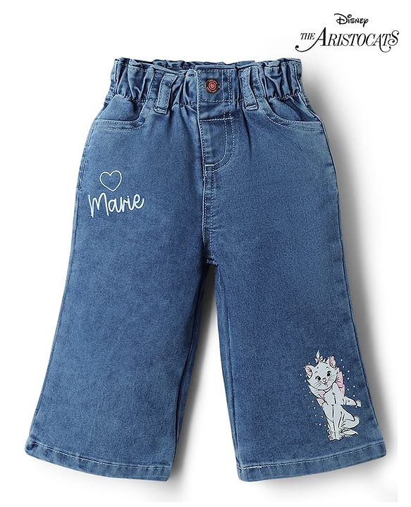 Babyhug Disney Denim Woven Full Length Jeans with Marie Graphics - Blue