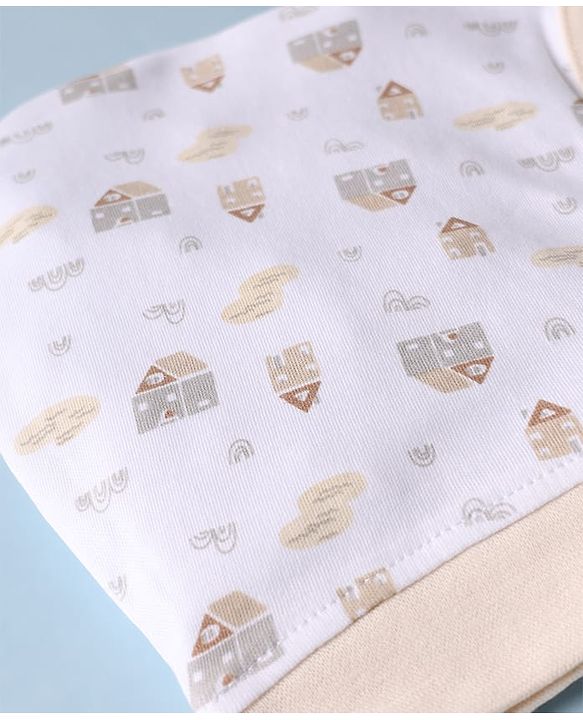 Babyhug 100% Cotton Interlock Knit Printed Cap Pack of 2 White - Diameter 19 cm