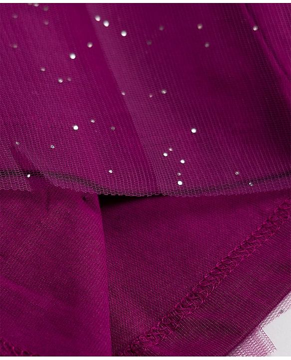 Babyhug Single Jersey Singlet One Piece Glittery Frock with Bow & Butterfly Applique - Wine