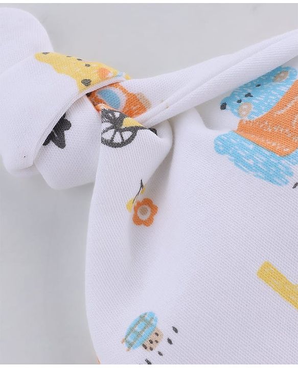 Babyhug 100% Cotton Interlock Knit Striped Cap with Bear Print Pack of 2 White & Yellow - Diameter 14 cm