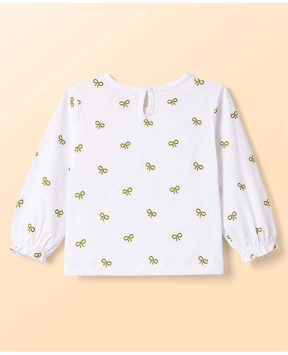 Babyhug Corduroy Woven A Line Frock & Inner Tee With Bow Print - Green