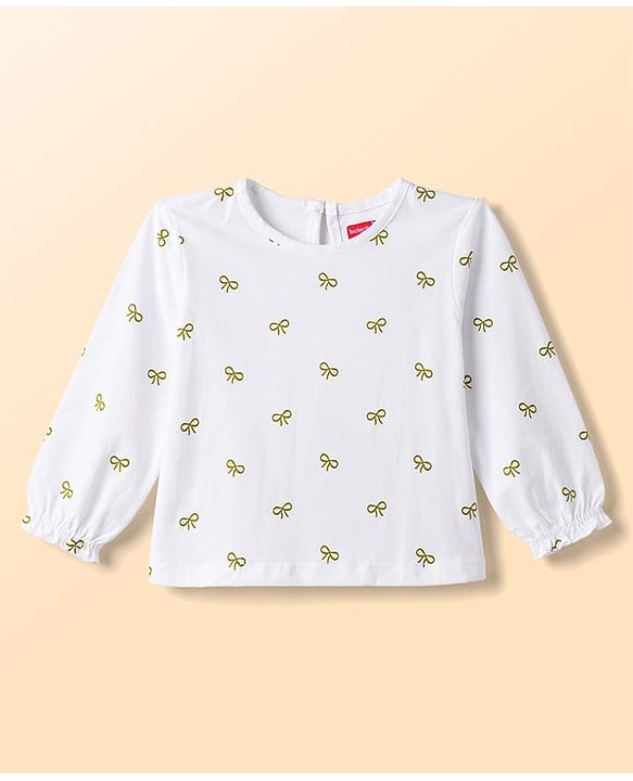 Babyhug Corduroy Woven A Line Frock & Inner Tee With Bow Print - Green