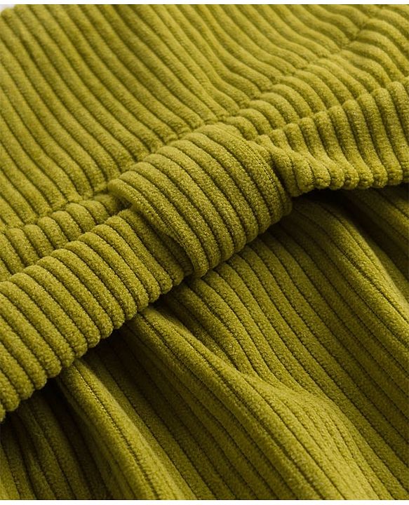 Babyhug Corduroy Woven A Line Frock & Inner Tee With Bow Print - Green