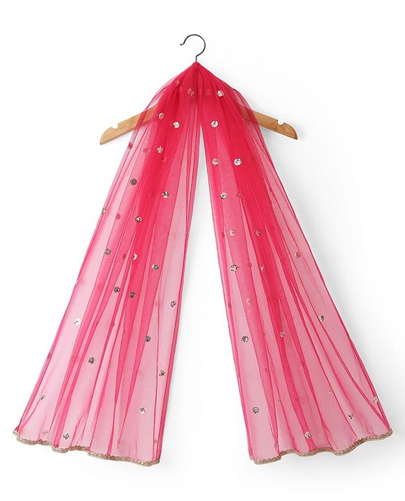 Babyhug Woven Half Sleeves Kurti Gharara Set with Floral Embroidery & Dupatta - Fuchsia