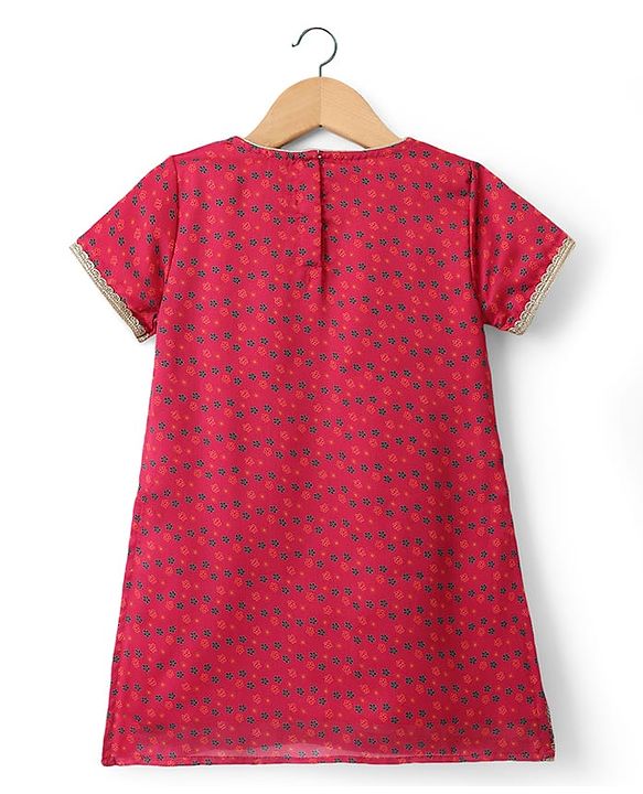 Babyhug Woven Half Sleeves Kurti Gharara Set with Floral Embroidery & Dupatta - Fuchsia