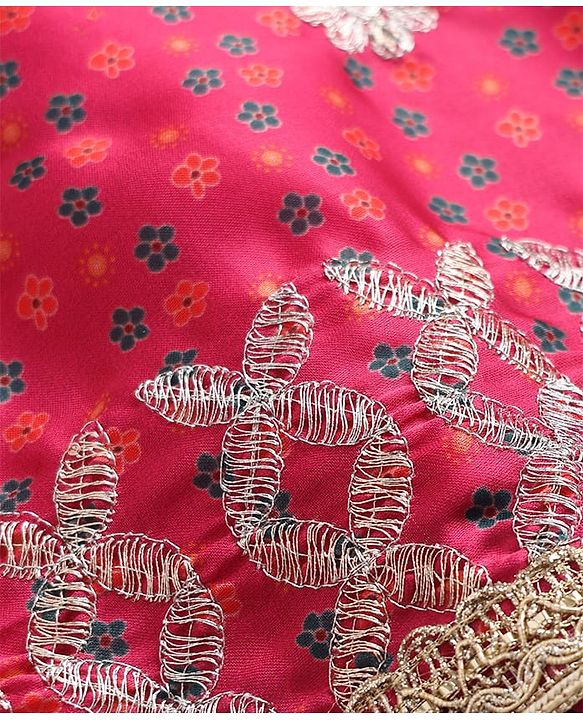 Babyhug Woven Half Sleeves Kurti Gharara Set with Floral Embroidery & Dupatta - Fuchsia