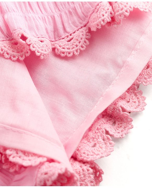 Babyhug Cotton Woven Sleeveless Layered Smoked Textured  Frock With Lace Detailing - Pink