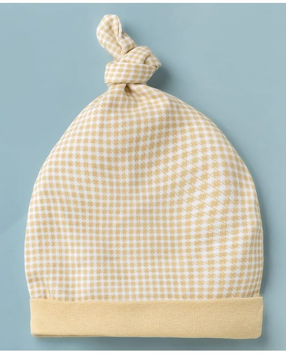 Babyhug 100% Cotton Interlock Knit Printed Baby Caps in White & Yellow Pack of 2 - Diameter 14.5 cm