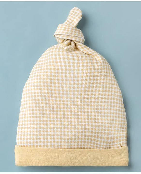 Babyhug 100% Cotton Interlock Knit Printed Baby Caps in White & Yellow Pack of 2 - Diameter 14.5 cm