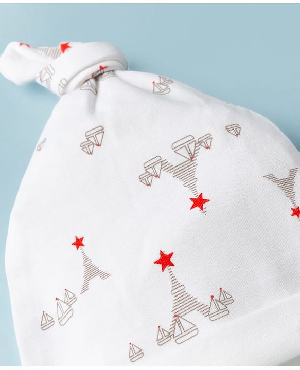 Babyhug 100% Cotton Interlock Knit Printed Baby Caps in White & Yellow Pack of 2 - Diameter 14.5 cm