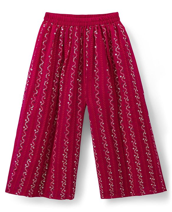 Babyhug Georgette Woven  Sleeveless Floral Embroidered Kurti & Sharara Set With Dupatta - Fuchsia