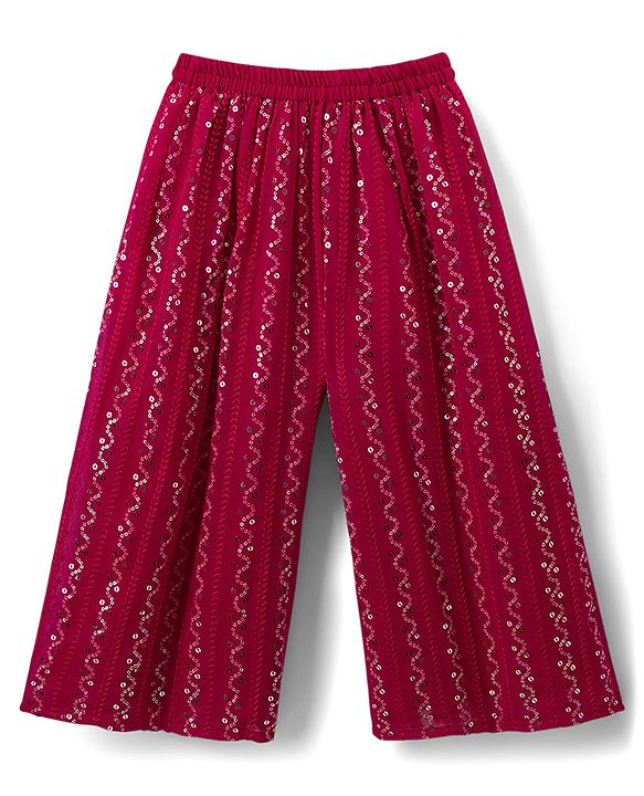 Babyhug Georgette Woven  Sleeveless Floral Embroidered Kurti & Sharara Set With Dupatta - Fuchsia