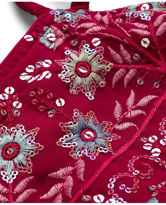 Babyhug Georgette Woven  Sleeveless Floral Embroidered Kurti & Sharara Set With Dupatta - Fuchsia