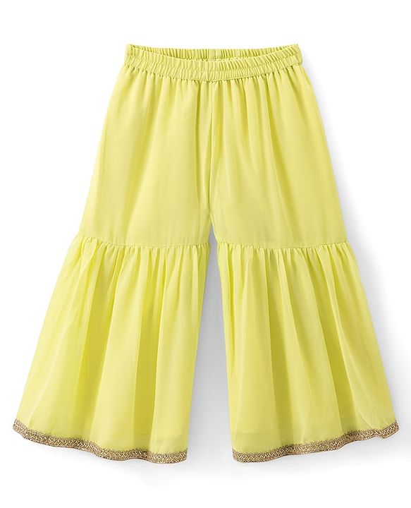 Babyhug Georgette Woven Three Fourth Sleeves Kurti Gharara Set with Sequin Detailing & Dupatta - Lime Green
