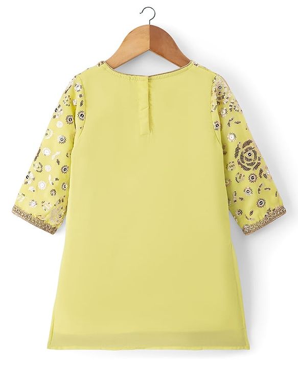 Babyhug Georgette Woven Three Fourth Sleeves Kurti Gharara Set with Sequin Detailing & Dupatta - Lime Green