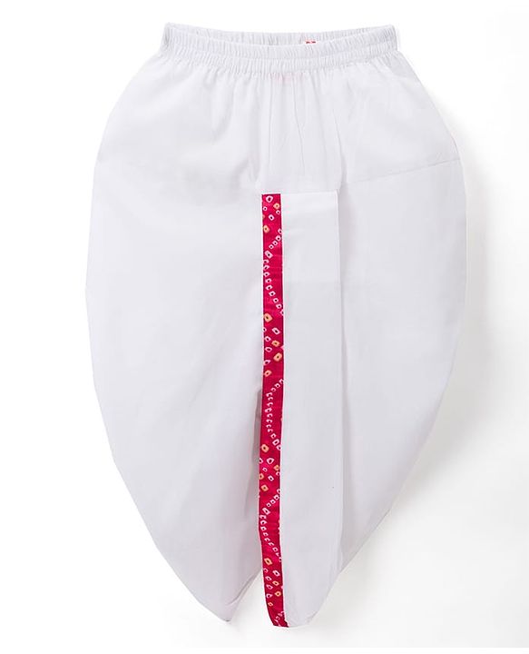 Babyhug 100% Cotton Cambric Woven Full Sleeves Bandhani Dhoti Kurta Set With Lace Detailing - Red