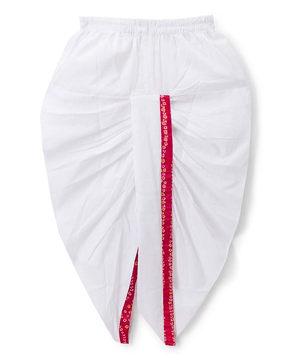Babyhug 100% Cotton Cambric Woven Full Sleeves Bandhani Dhoti Kurta Set With Lace Detailing - Red