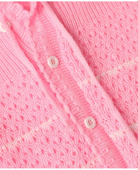 Babyhug Knit Full Raglan Sleeves Hooded Sweater Set with Booties - Pink