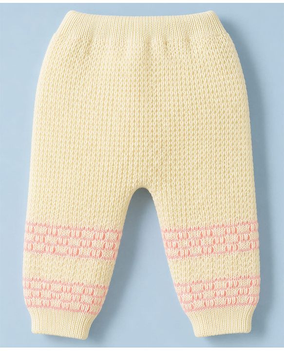 Babyhug Knit Raglan Full Sleeves Striped Four Piece Sweater Set With Cap & Booties - OffWhite