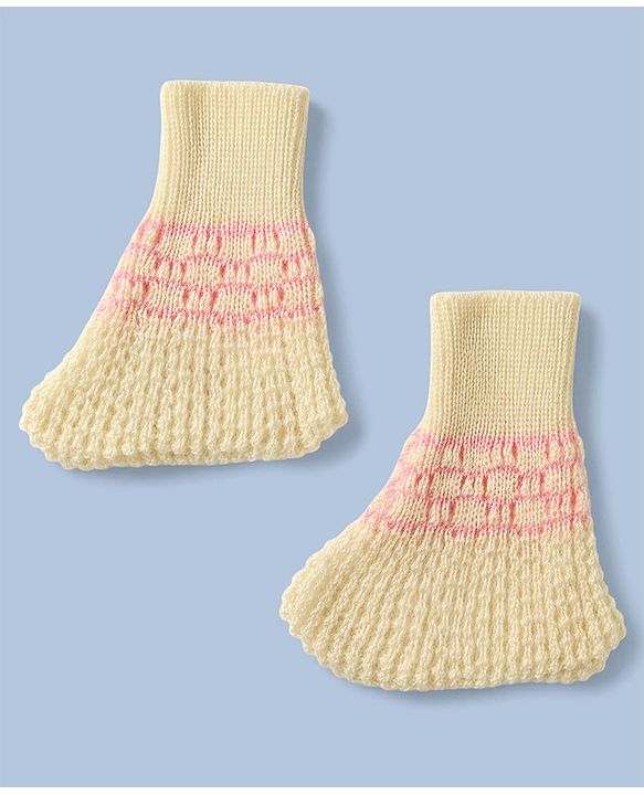 Babyhug Knit Raglan Full Sleeves Striped Four Piece Sweater Set With Cap & Booties - OffWhite