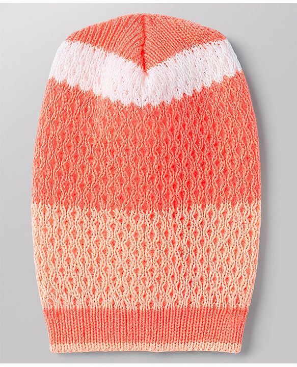 Babyhug Knit Full Raglan Sleeves Striped Sweater Set with Cap & Booties - Coral