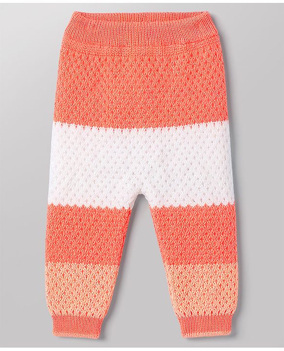 Babyhug Knit Full Raglan Sleeves Striped Sweater Set with Cap & Booties - Coral