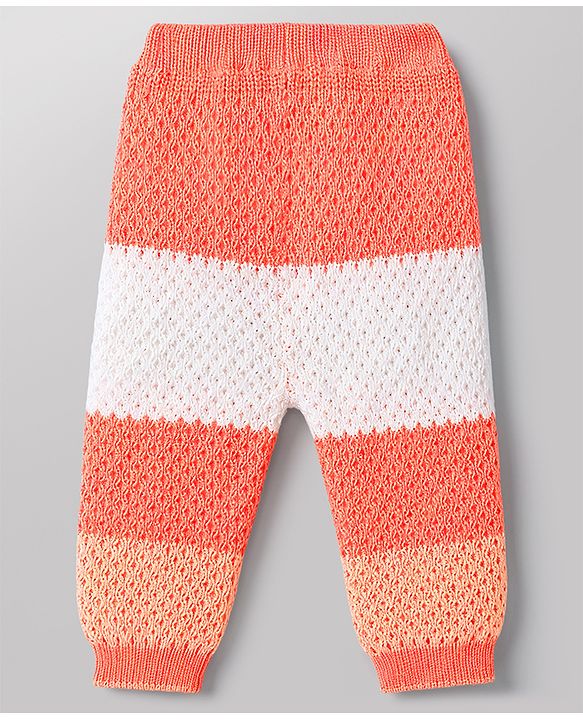 Babyhug Knit Full Raglan Sleeves Striped Sweater Set with Cap & Booties - Coral