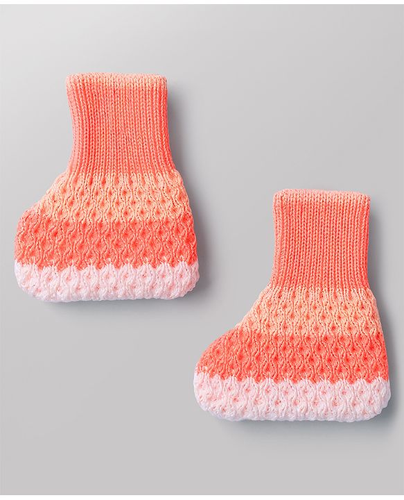 Babyhug Knit Full Raglan Sleeves Striped Sweater Set with Cap & Booties - Coral