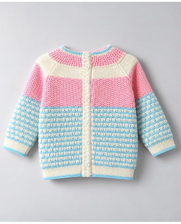 Babyhug Knit Full Sleeves Colour Block Designed Sweater Set with Cap & Booties - Pink