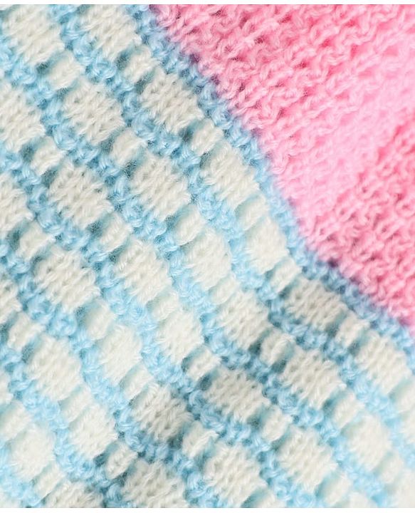 Babyhug Knit Full Sleeves Colour Block Designed Sweater Set with Cap & Booties - Pink