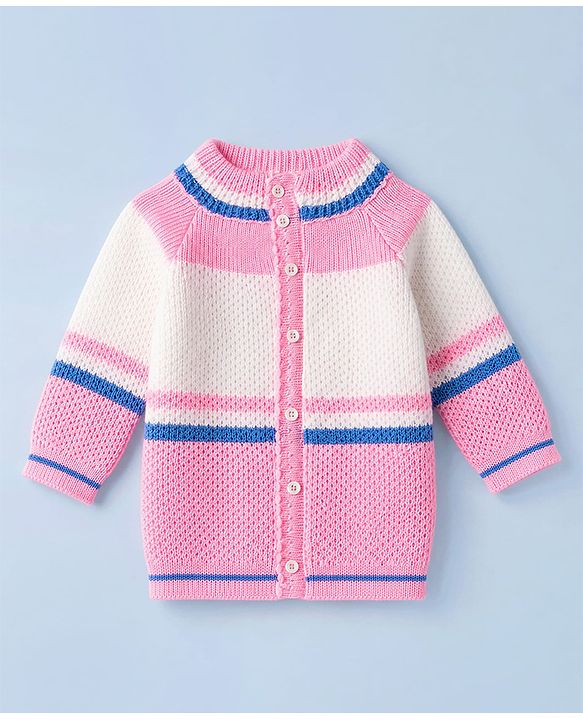 Babyhug Knit Full Sleeves Sweater set with  Striped Design - Pink