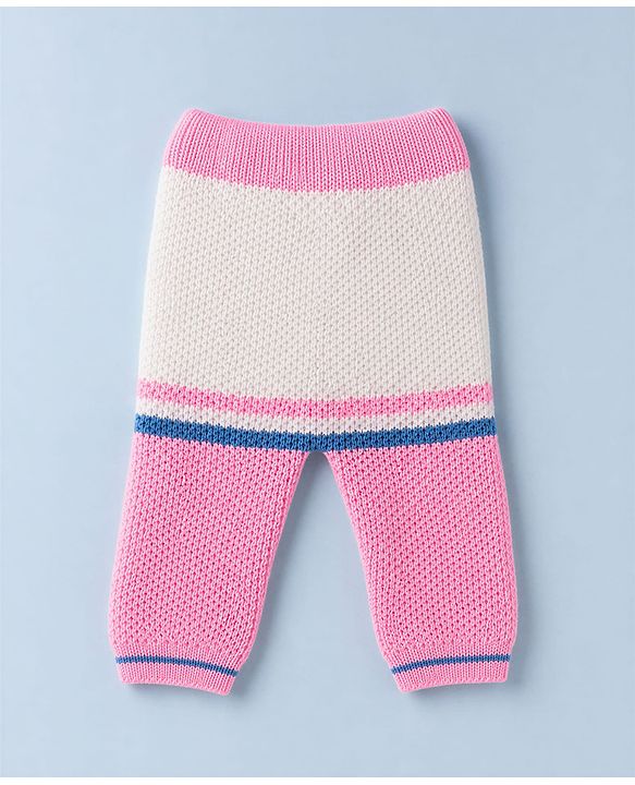 Babyhug Knit Full Sleeves Sweater set with  Striped Design - Pink