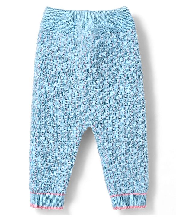 Babyhug Knit Full Raglan Sleeves Front Open Striped Sweater Set With Cap & Booties - Light Blue
