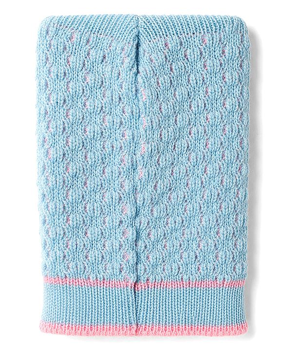 Babyhug Knit Full Raglan Sleeves Front Open Striped Sweater Set With Cap & Booties - Light Blue