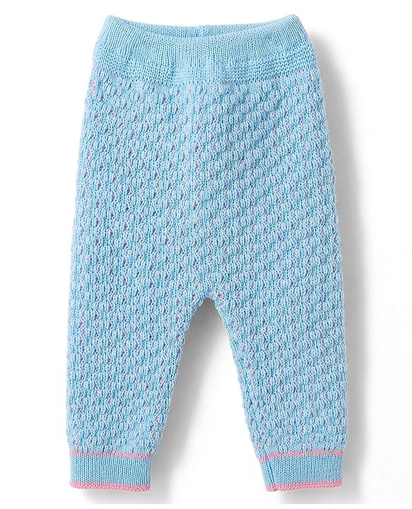 Babyhug Knit Full Raglan Sleeves Front Open Striped Sweater Set With Cap & Booties - Light Blue