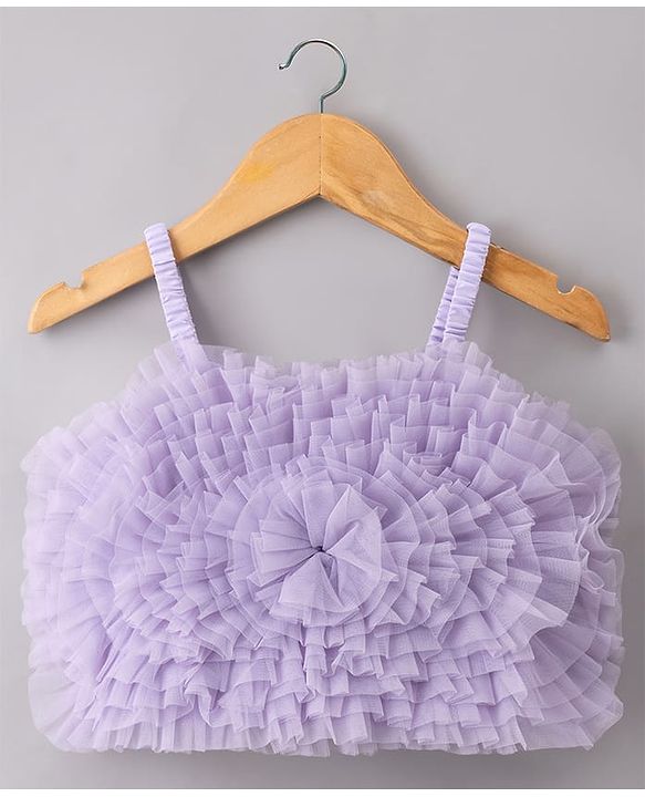 Babyhug Net Woven Sleeveless Choli Lehenga Set with Floral Embroidery & Dupatta - Lavender