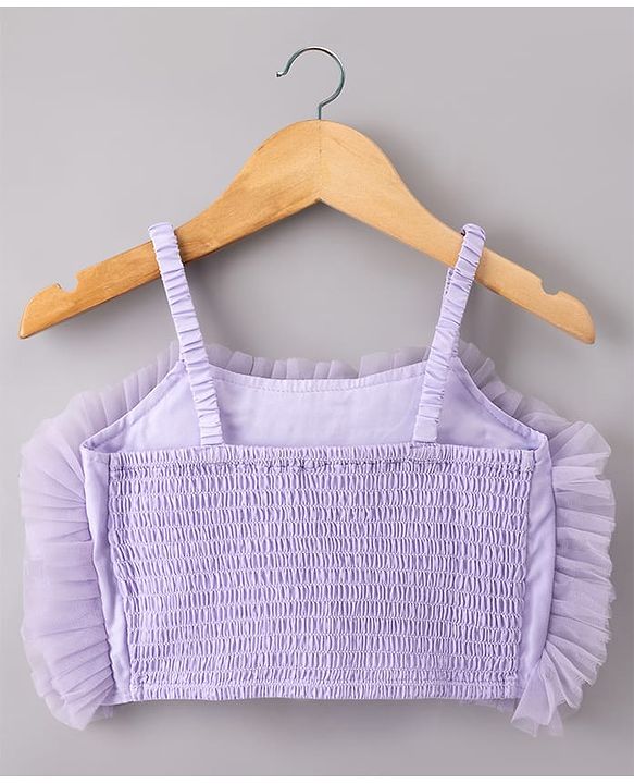 Babyhug Net Woven Sleeveless Choli Lehenga Set with Floral Embroidery & Dupatta - Lavender