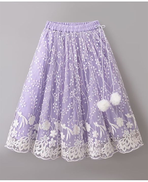 Babyhug Net Woven Sleeveless Choli Lehenga Set with Floral Embroidery & Dupatta - Lavender