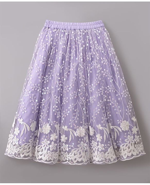 Babyhug Net Woven Sleeveless Choli Lehenga Set with Floral Embroidery & Dupatta - Lavender