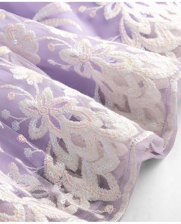 Babyhug Net Woven Sleeveless Choli Lehenga Set with Floral Embroidery & Dupatta - Lavender