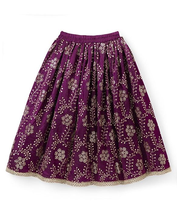 Babyhug Chanderi Woven Half Sleeves Floral Embroidered Choli & Lehenga Set With Dupatta - Wine