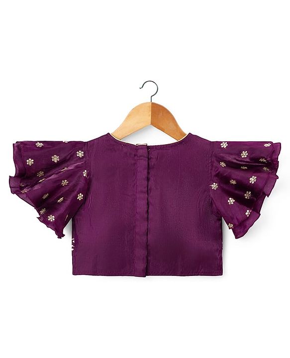 Babyhug Chanderi Woven Half Sleeves Floral Embroidered Choli & Lehenga Set With Dupatta - Wine