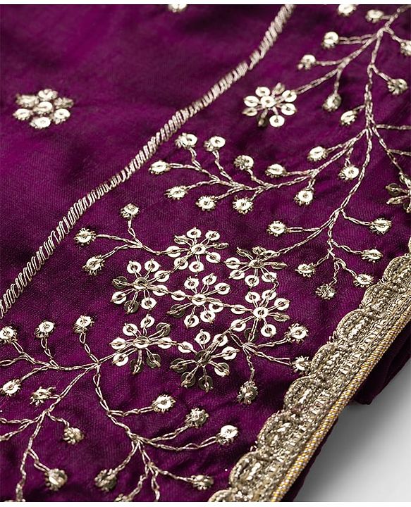 Babyhug Chanderi Woven Half Sleeves Floral Embroidered Choli & Lehenga Set With Dupatta - Wine