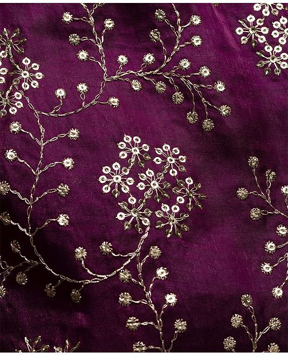 Babyhug Chanderi Woven Half Sleeves Floral Embroidered Choli & Lehenga Set With Dupatta - Wine