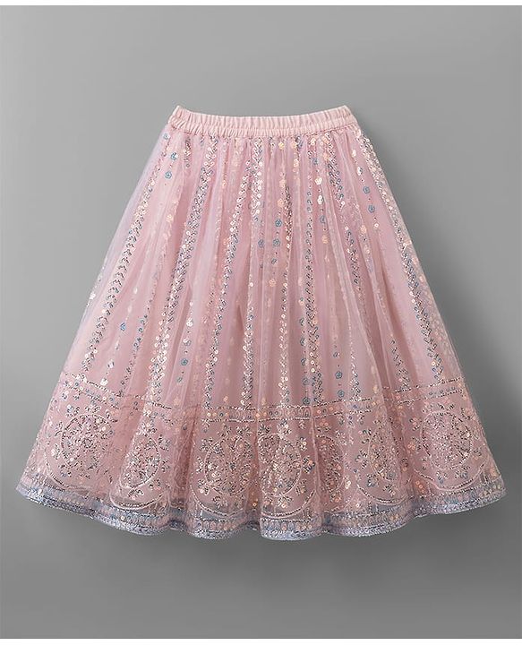 Babyhug Net Woven Sleeveless Choli Lehenga Set with Sequin Detailing & Dupatta - Pink