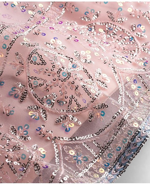 Babyhug Net Woven Sleeveless Choli Lehenga Set with Sequin Detailing & Dupatta - Pink