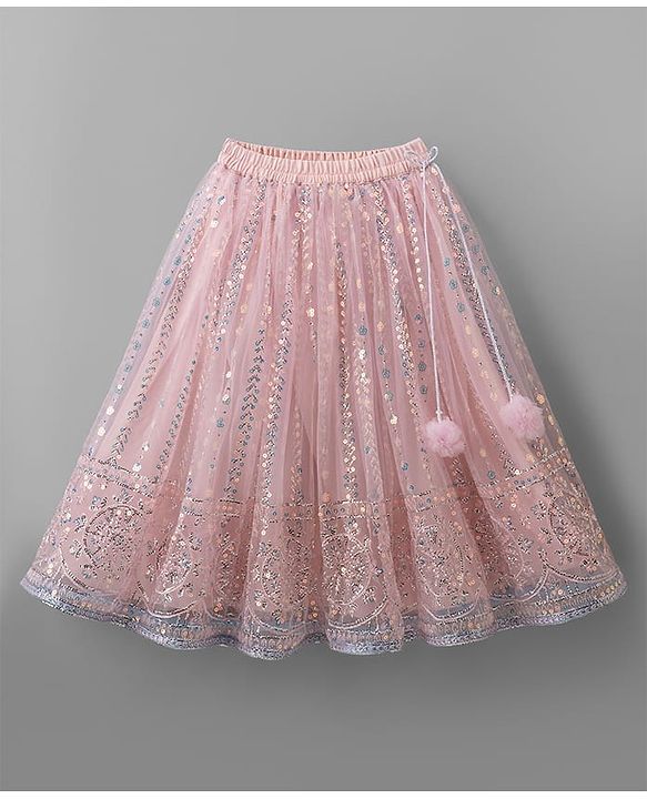 Babyhug Net Woven Sleeveless Choli Lehenga Set with Sequin Detailing & Dupatta - Pink