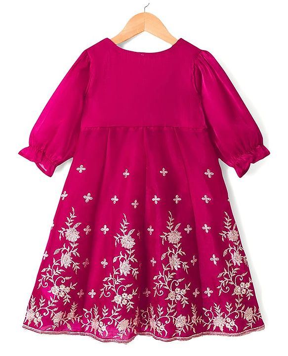 Babyhug Net Woven Choli Legenga Set with Floral Embroidery & Three Fourth Sleeves Jacket - Pink