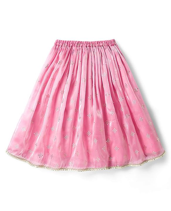 Babyhug Net Woven Choli Legenga Set with Floral Embroidery & Three Fourth Sleeves Jacket - Pink